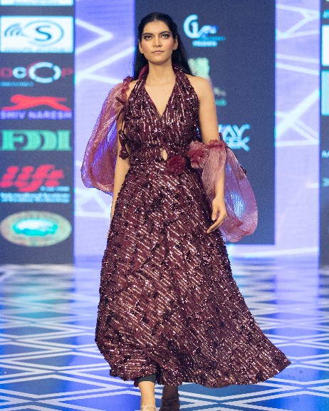 Burgundy Glam Metallic Evening Gown