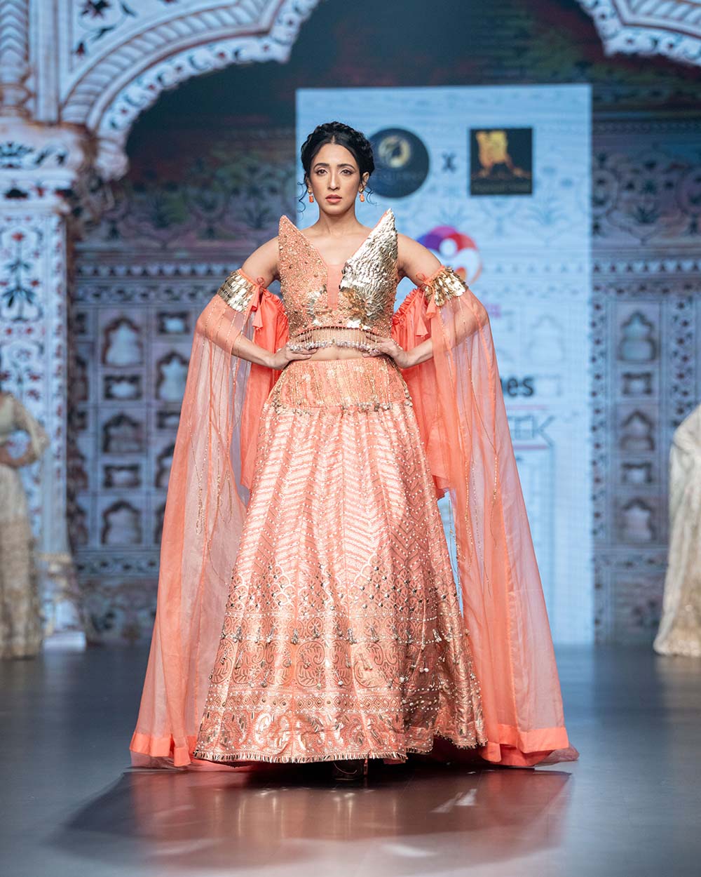 Brocket Upada Silk Heavy Embroidered Lehenga with Designer Tube Blouse & Detachable Organza Sleeves