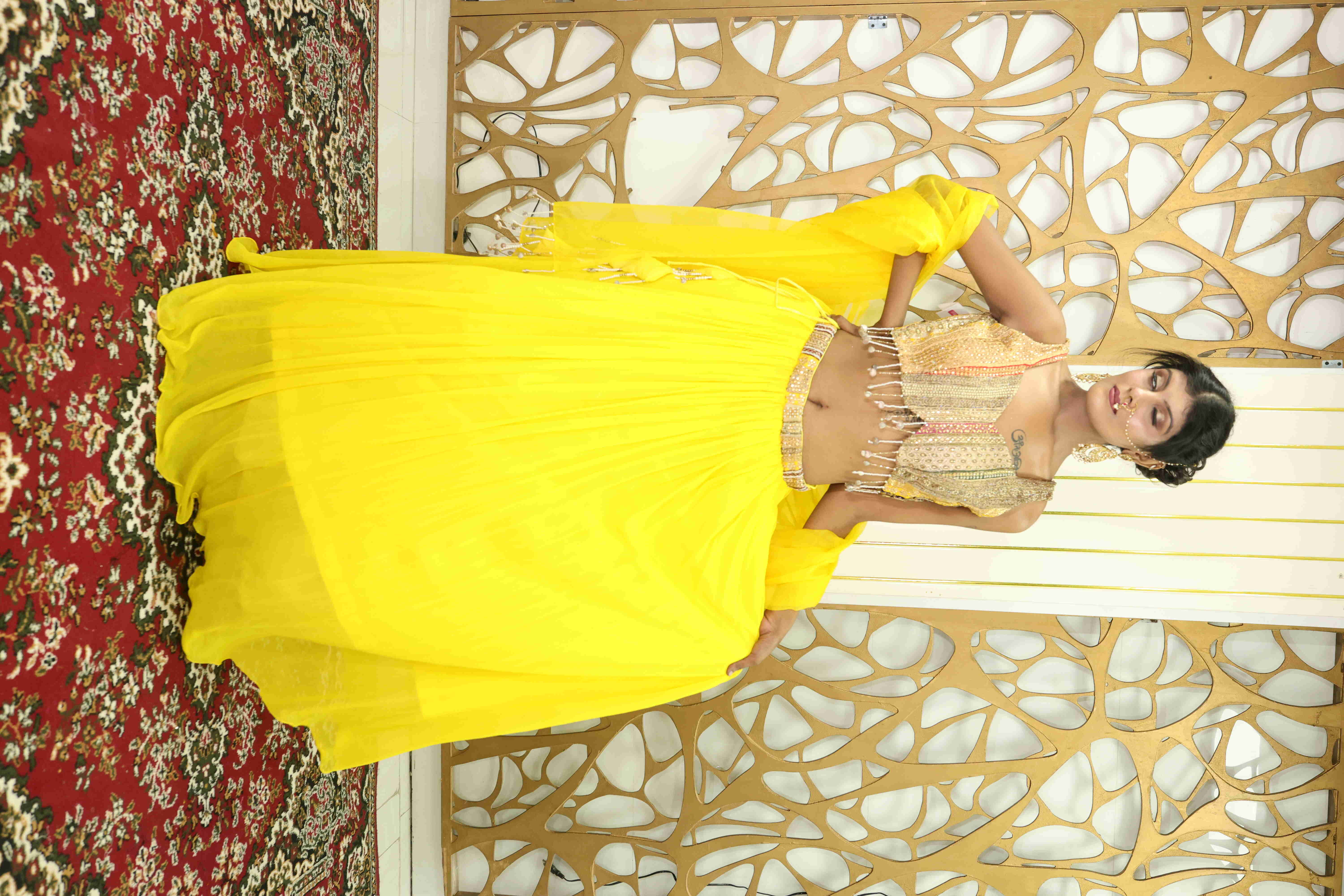 Designer Yellow Lehenga Choli with Golden Embroidered Blouse & Dupatta
