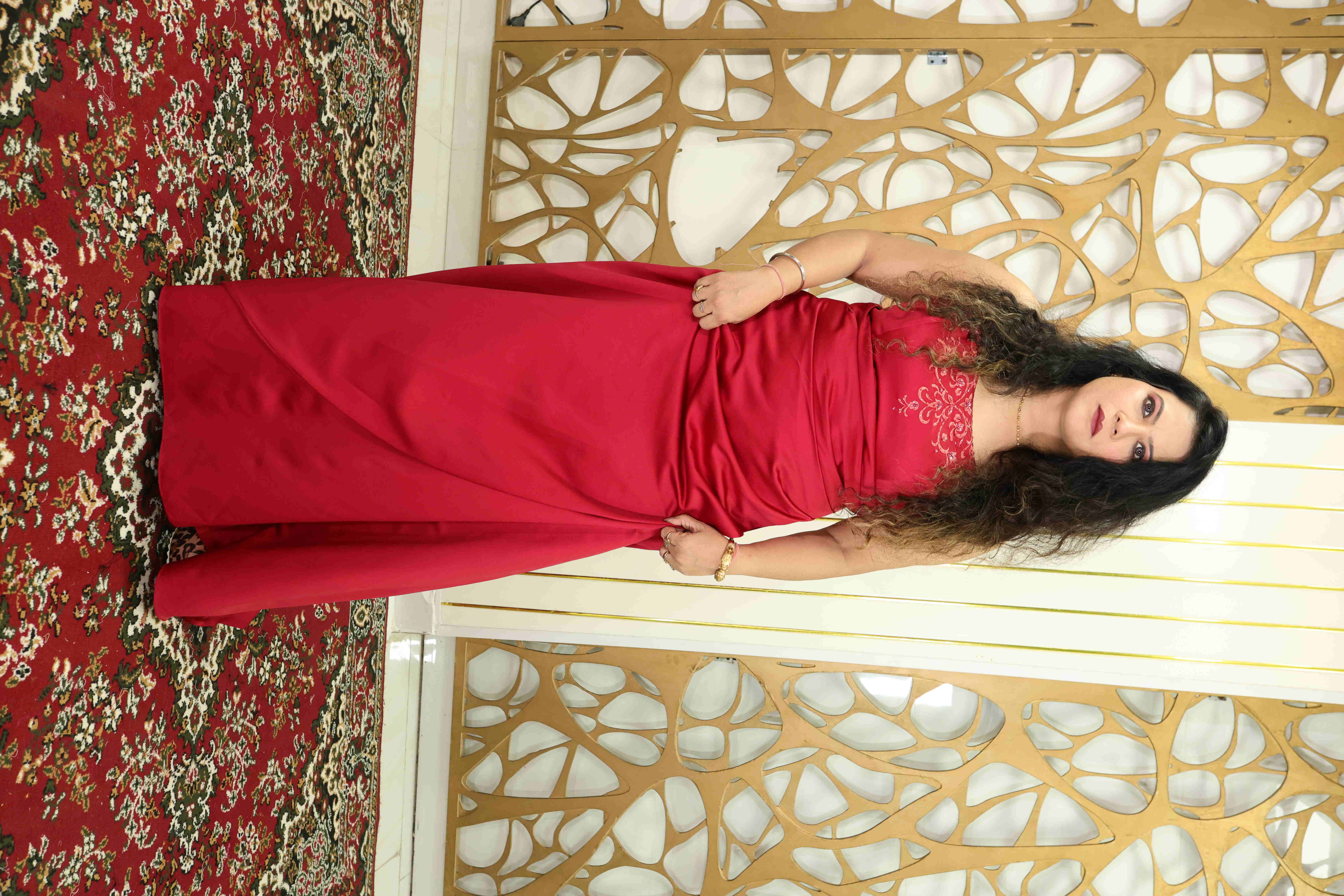 Elegant Red Satin Evening Gown