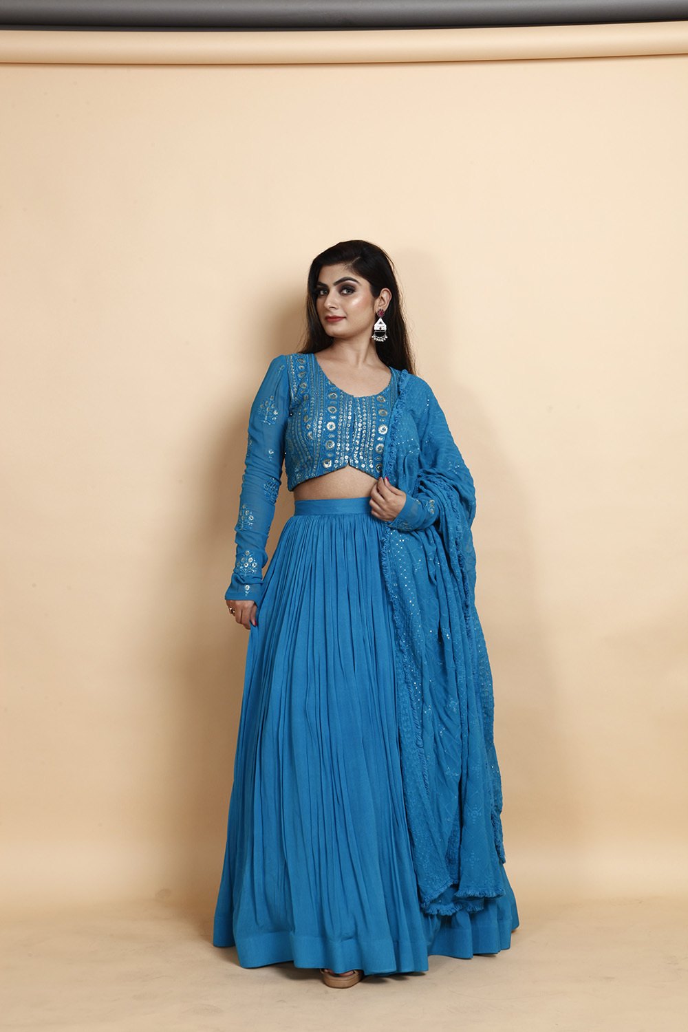 Elegant Turquoise Blue Embroidered Lehenga Choli with Dupatta