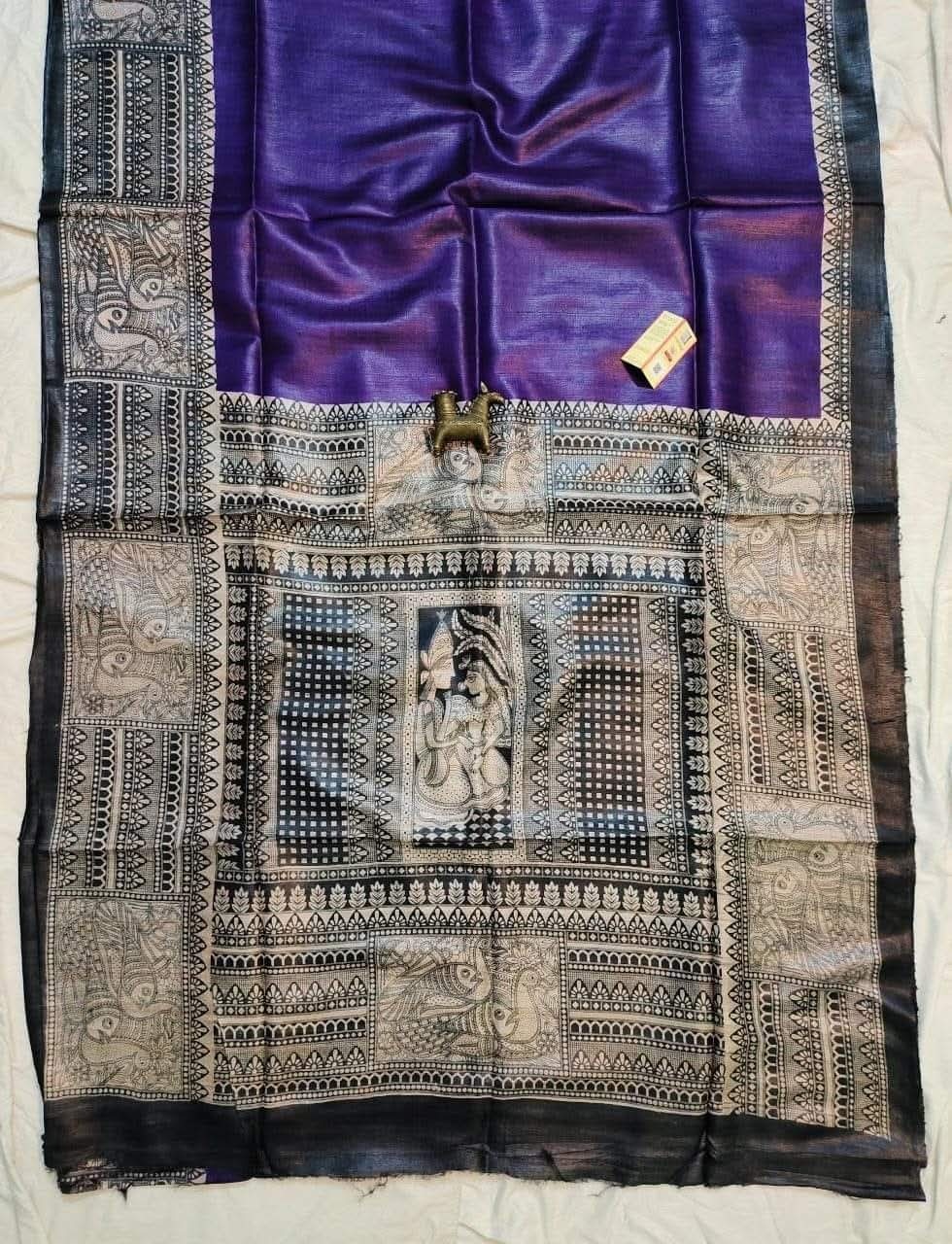 Pure Handloom Tassar Gecha Silk Madhubani Print Saree