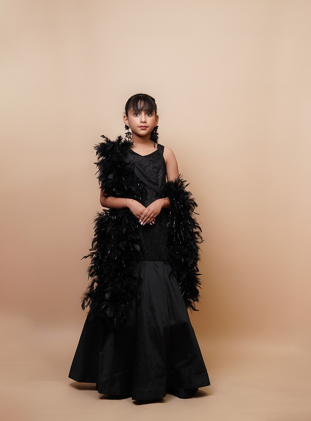 Kids Premium Black Feather Gown