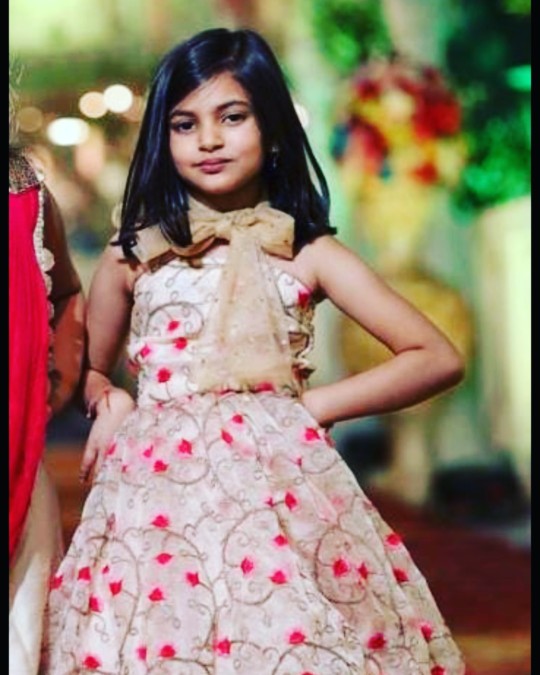 Kids Cream & Pink Floral Embroidered Gown