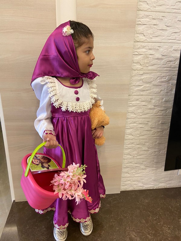 Masha-Inspired Pink Costume Dress with Headscarf