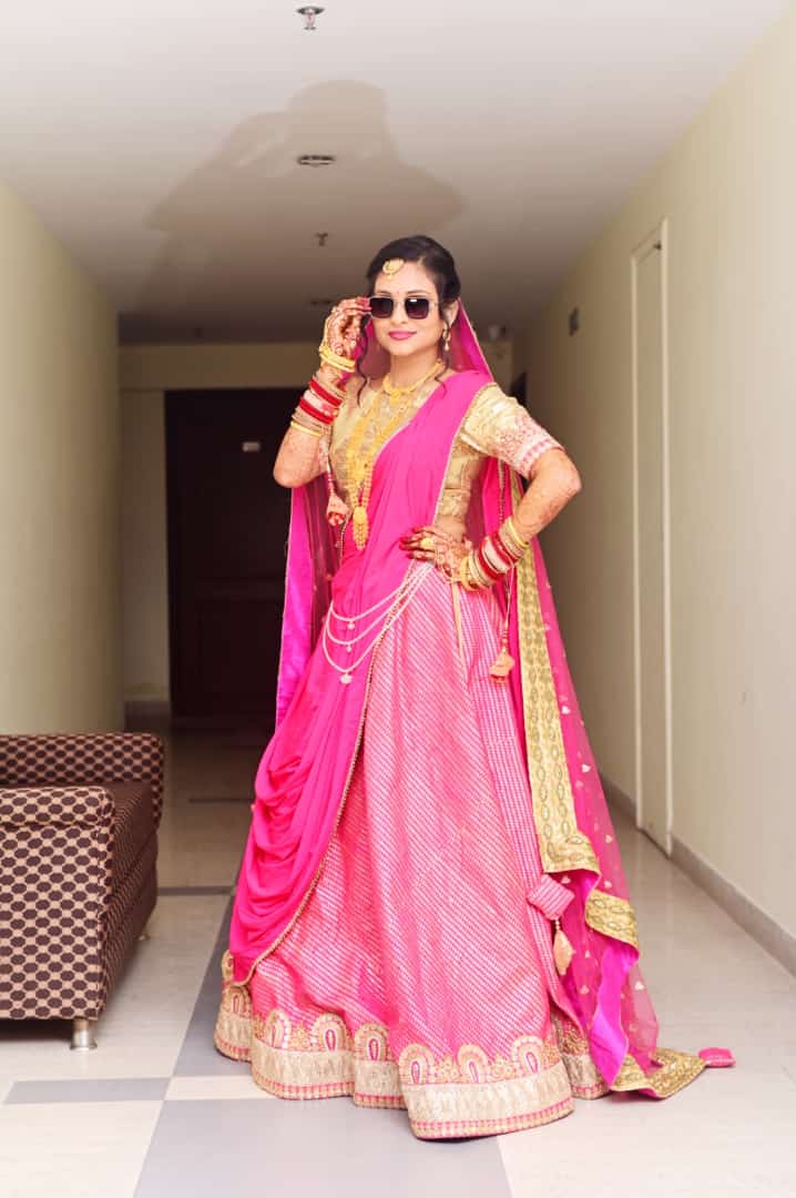 Bridal Pink & Golden Embroidered Silk Lehenga Choli with Dupatta