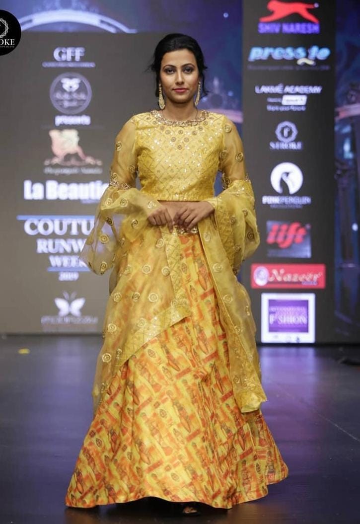 Sunshine Yellow Embroidered Lehenga with Sheer Cape Sleeves