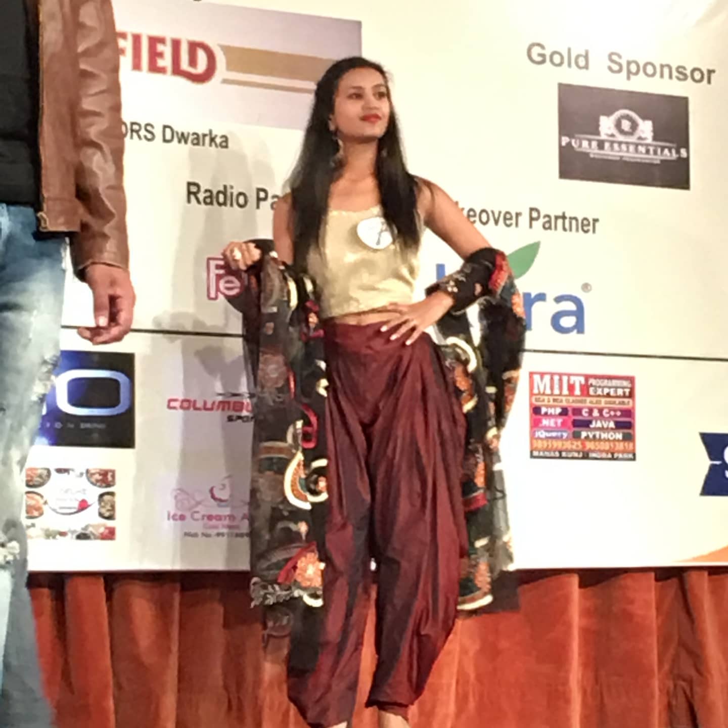 Designer Golden Crop Top with Maroon Dhoti Pants & Printed Cape