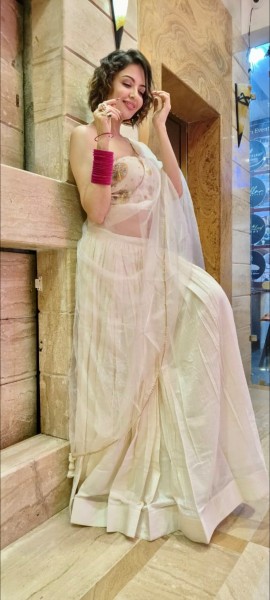 Elegant Cream Organza Saree with Embroidered Blouse