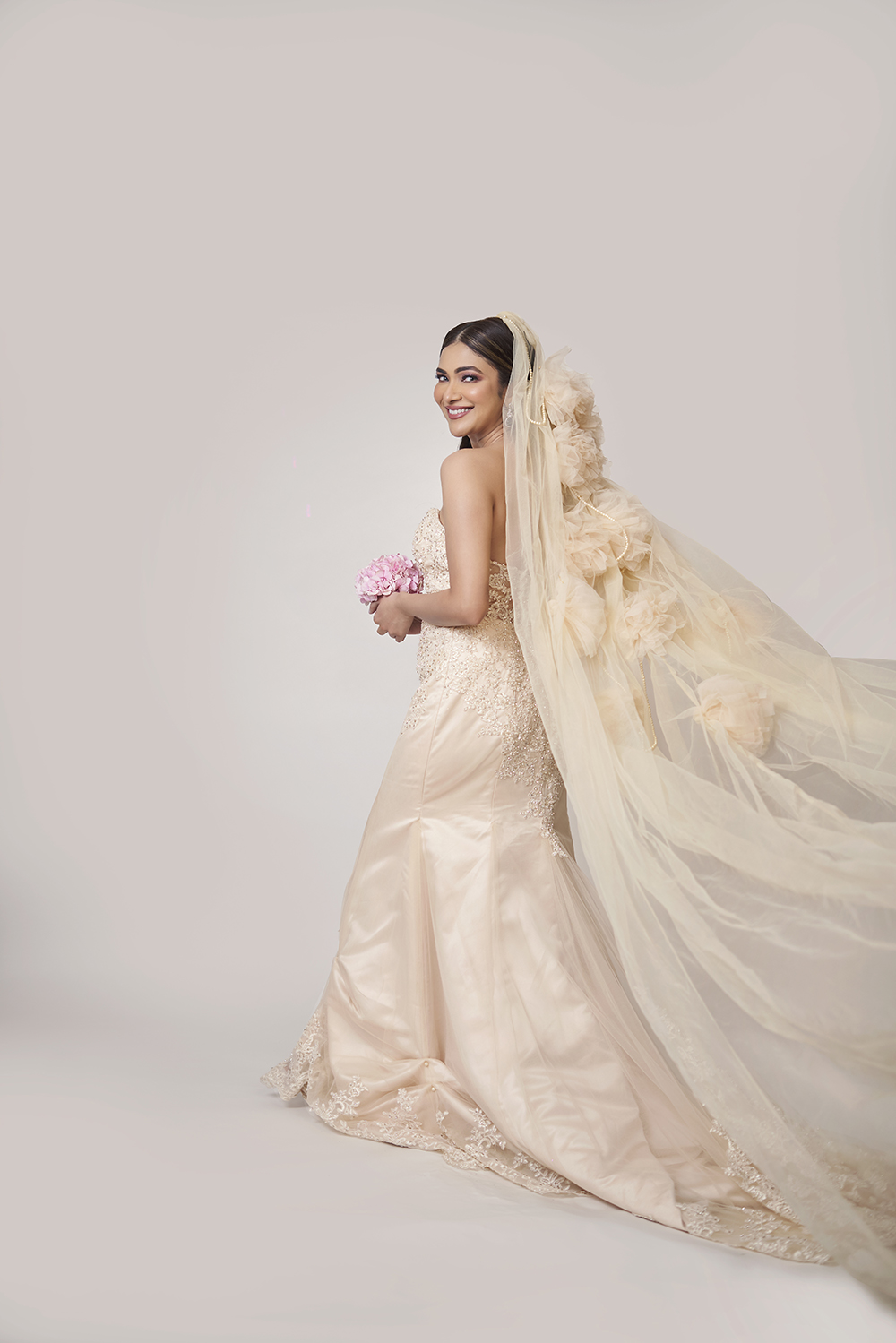 Ivory Embroidered Bridal Gown with Floral Veil