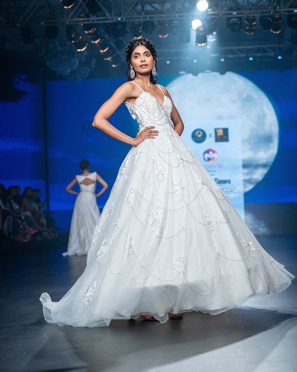 White Designer Ball Gown with Spaghetti Straps