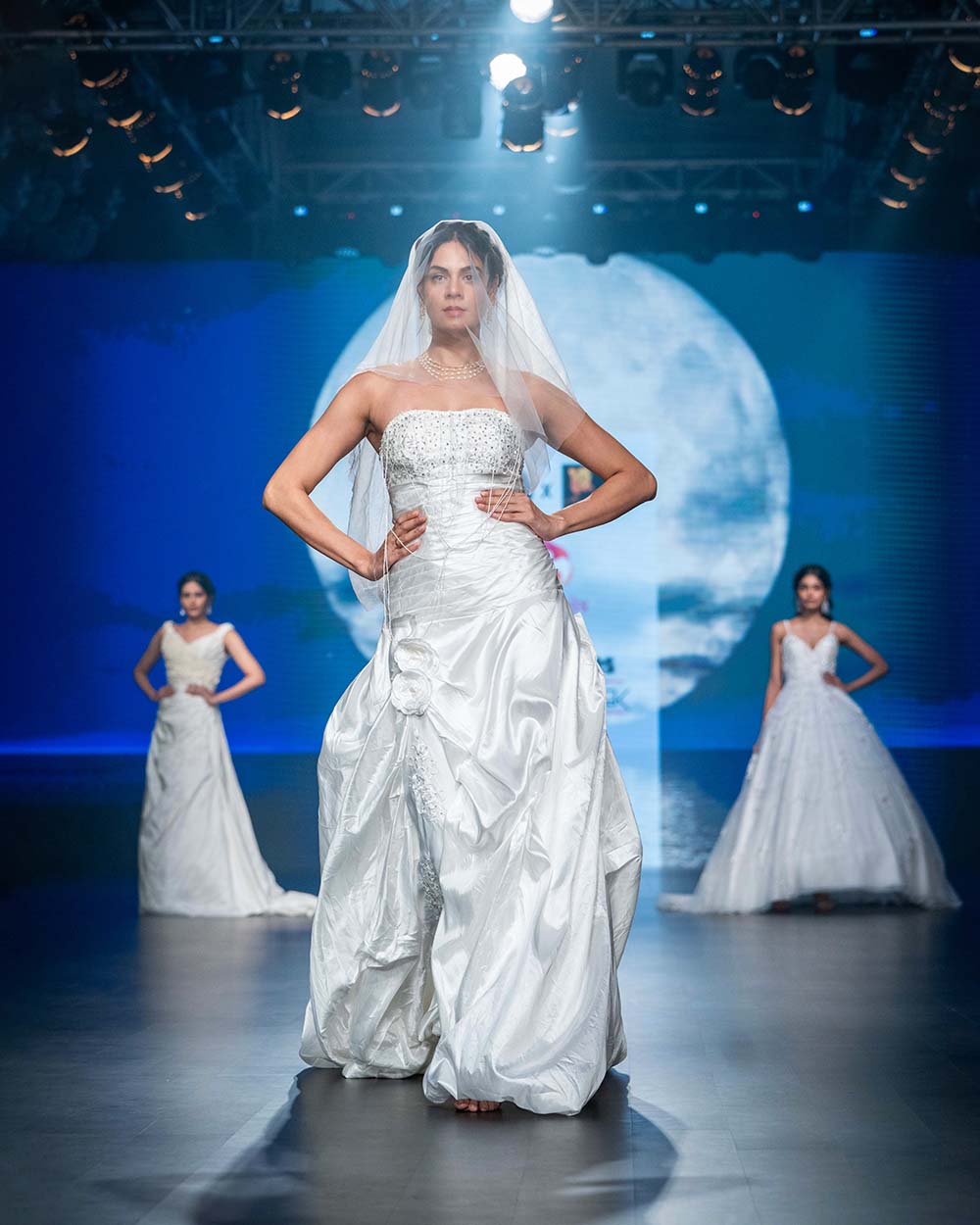 White Strapless Bridal Gown with Stone Work and Veil
