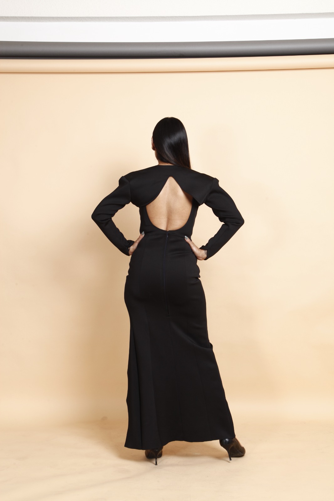 Black Sheer Panel Slit Evening Gown
