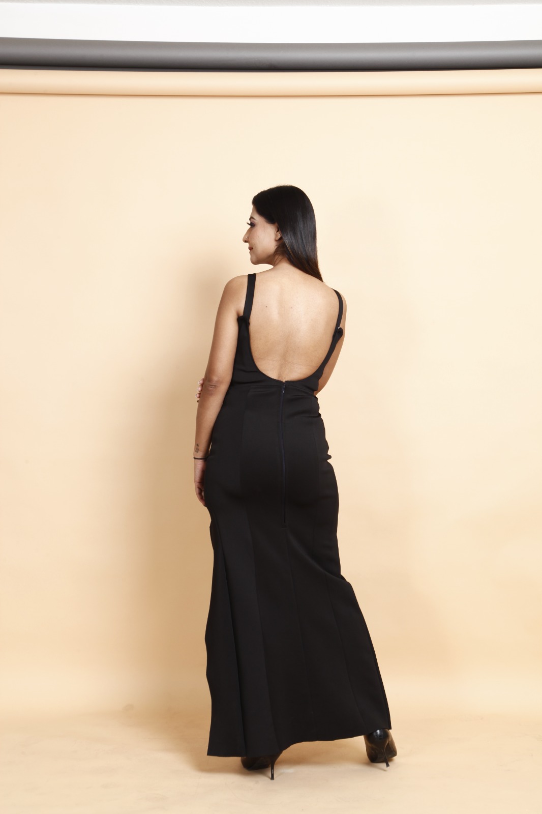 Black Sheer Panel Slit Evening Gown