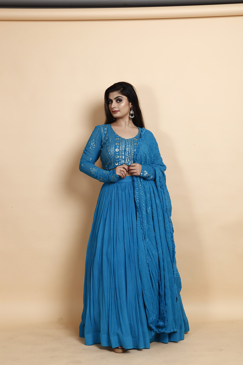 Elegant Turquoise Blue Embroidered Lehenga Choli with Dupatta