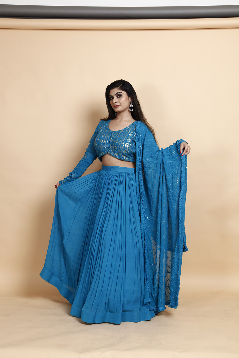 Elegant Turquoise Blue Embroidered Lehenga Choli with Dupatta