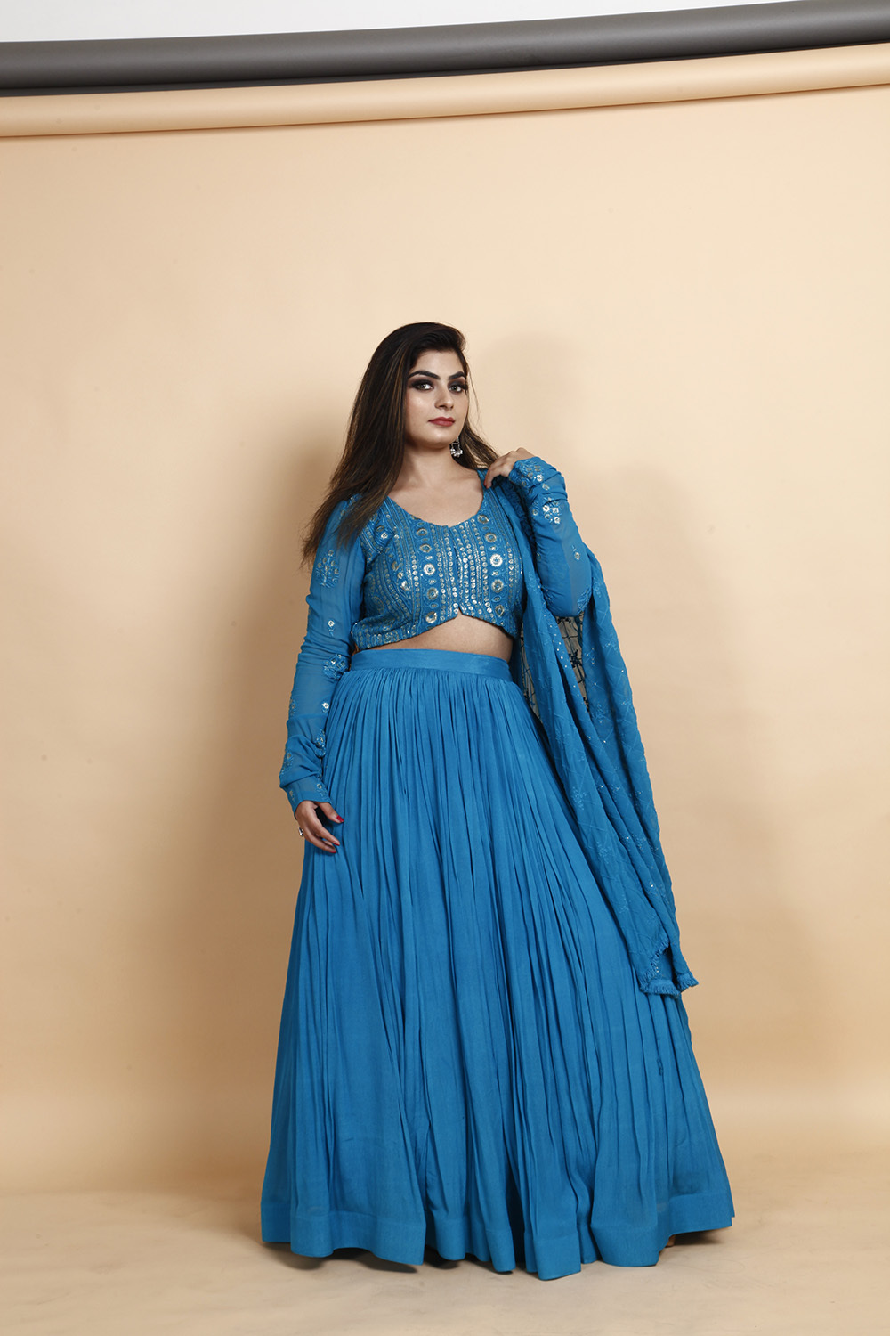 Elegant Turquoise Blue Embroidered Lehenga Choli with Dupatta