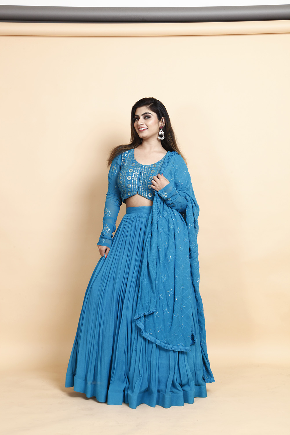 Elegant Turquoise Blue Embroidered Lehenga Choli with Dupatta
