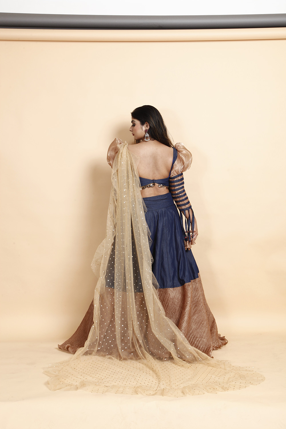 Designer Navy Blue & Golden Party Wear Gown