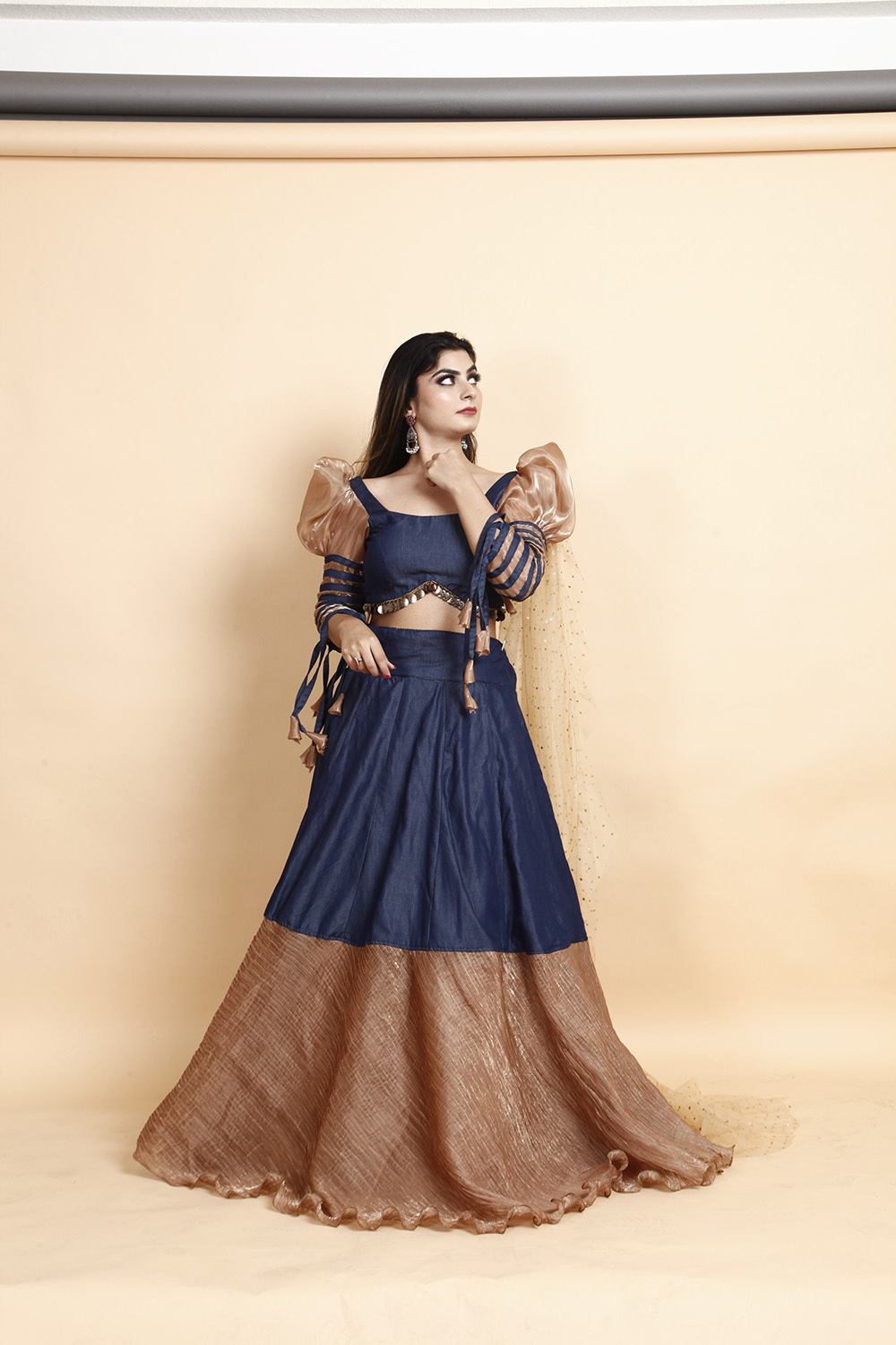 Designer Navy Blue & Golden Party Wear Gown
