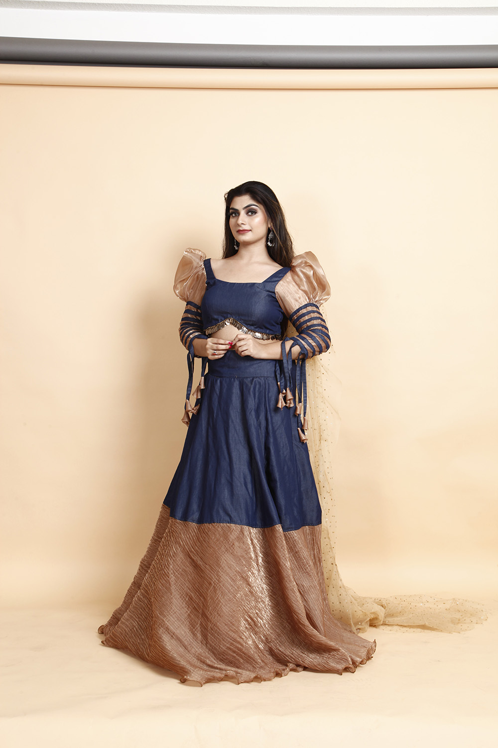 Designer Navy Blue & Golden Party Wear Gown