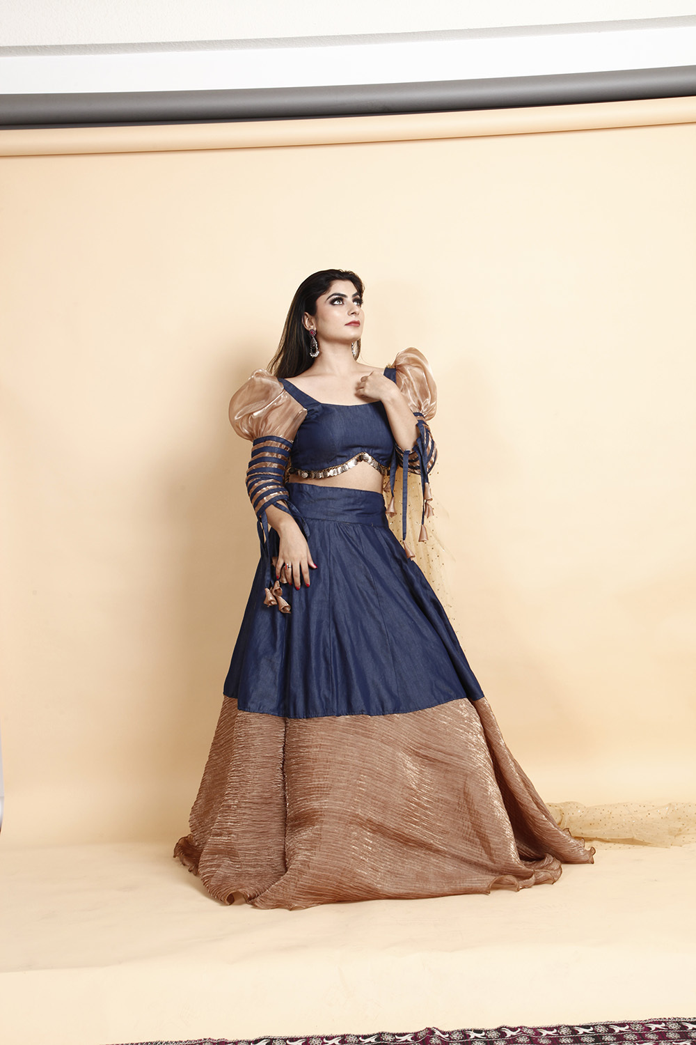 Designer Navy Blue & Golden Party Wear Gown