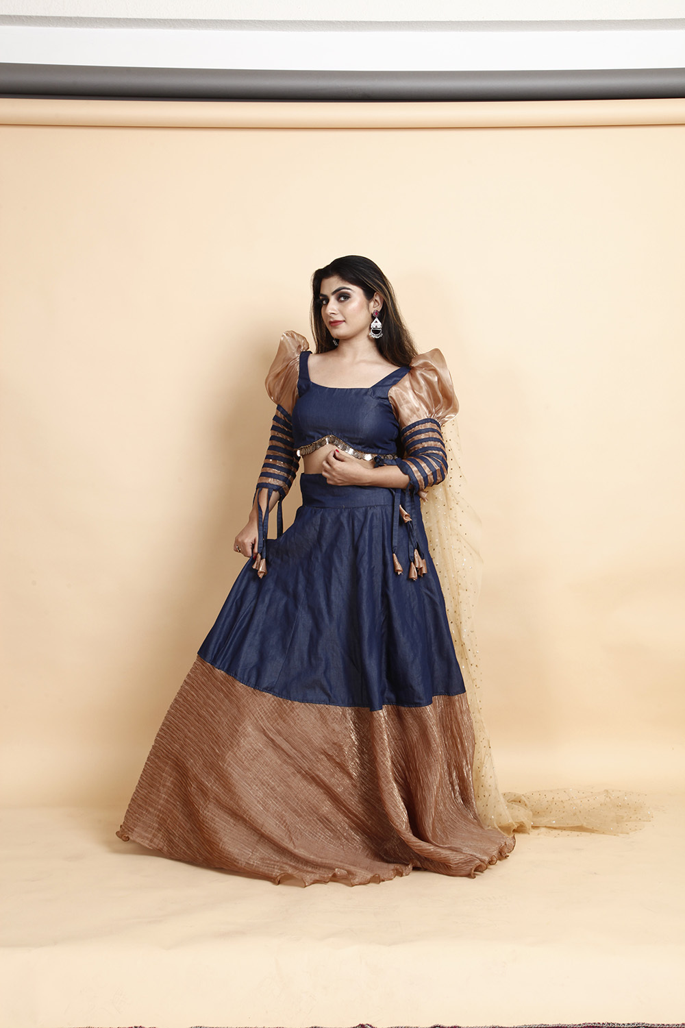 Designer Navy Blue & Golden Party Wear Gown