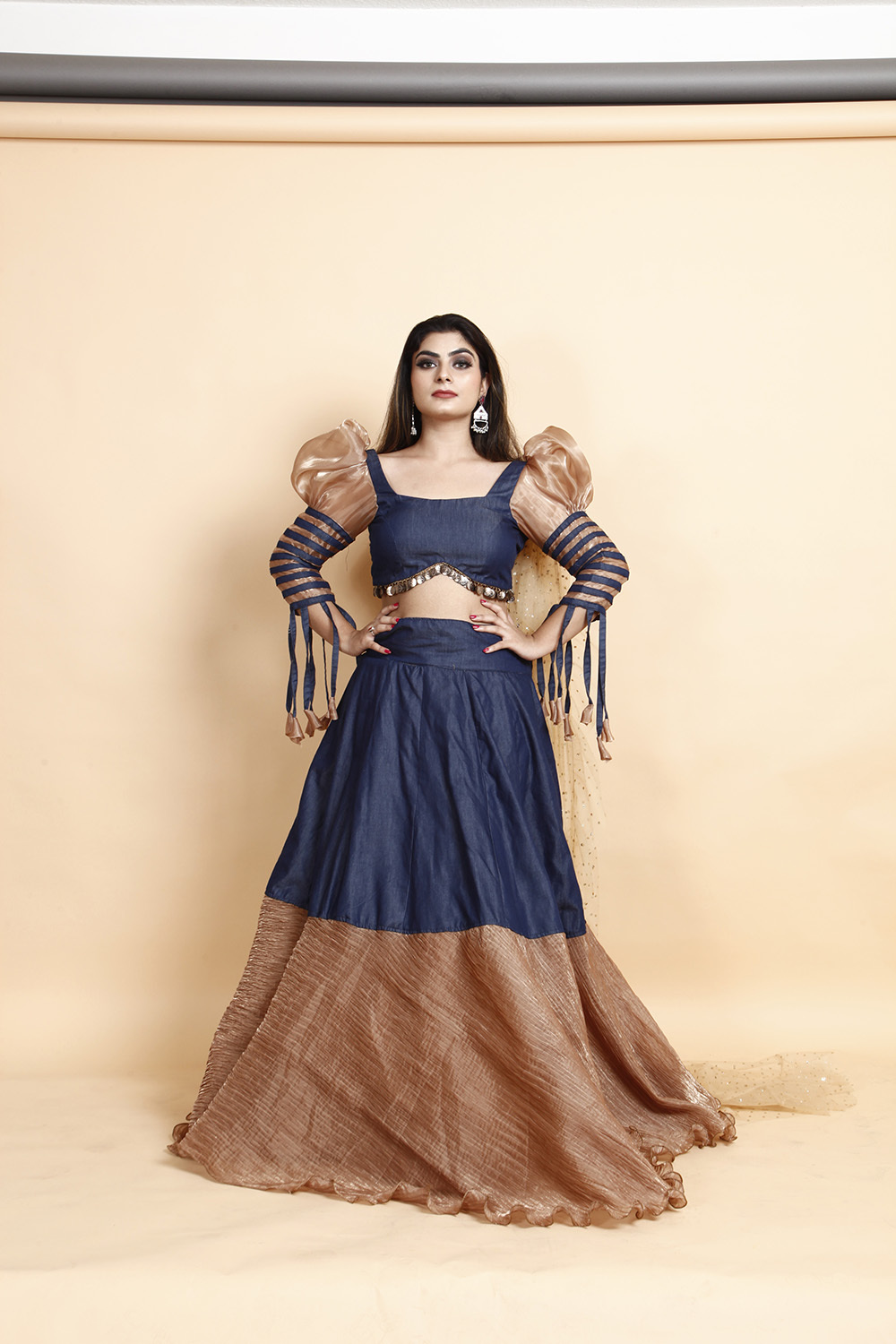 Designer Navy Blue & Golden Party Wear Gown
