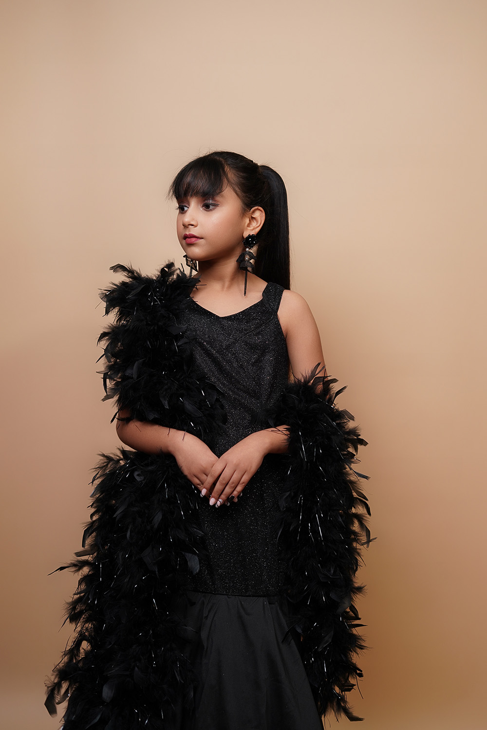 Kids Premium Black Feather Gown