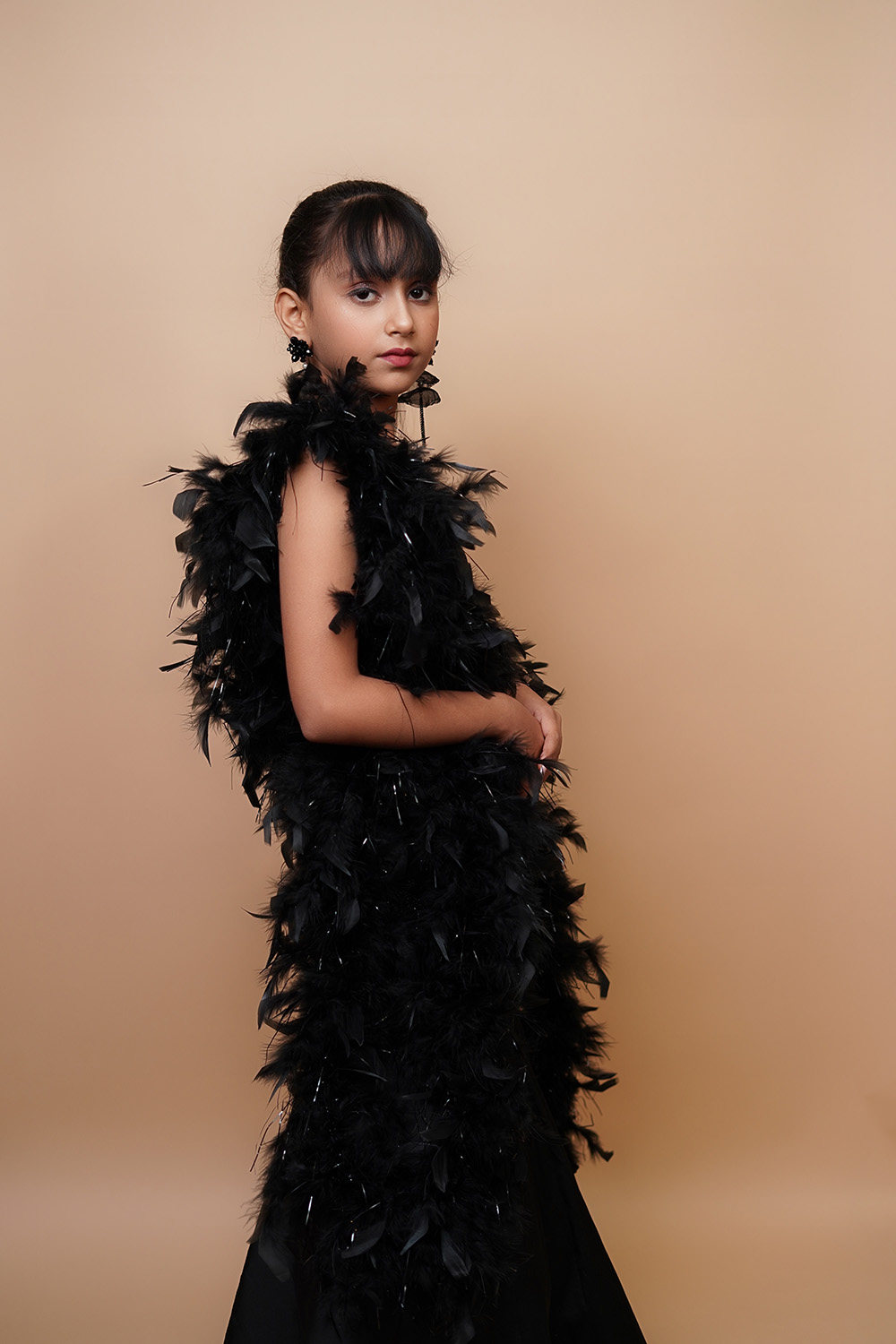 Kids Premium Black Feather Gown