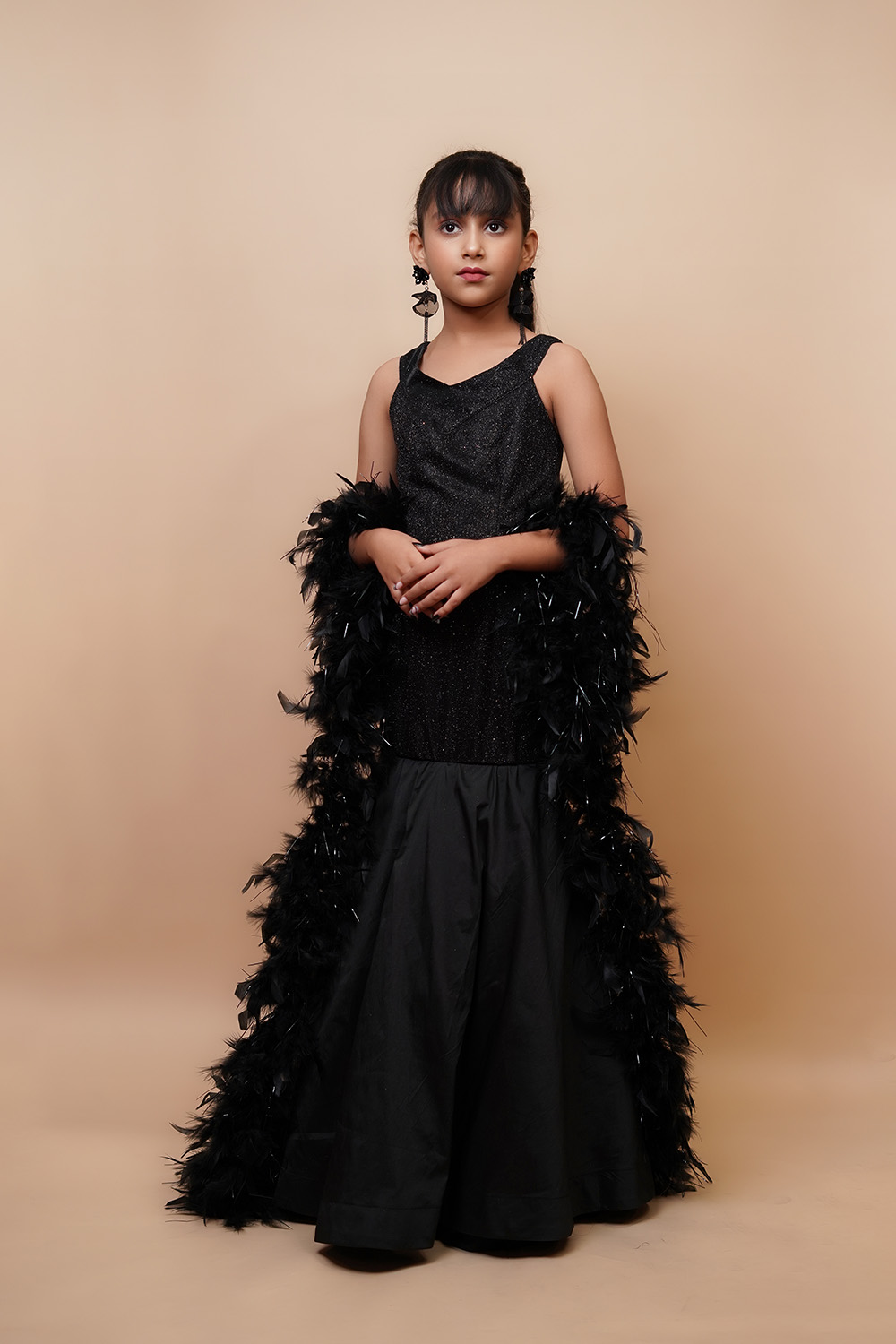 Kids Premium Black Feather Gown