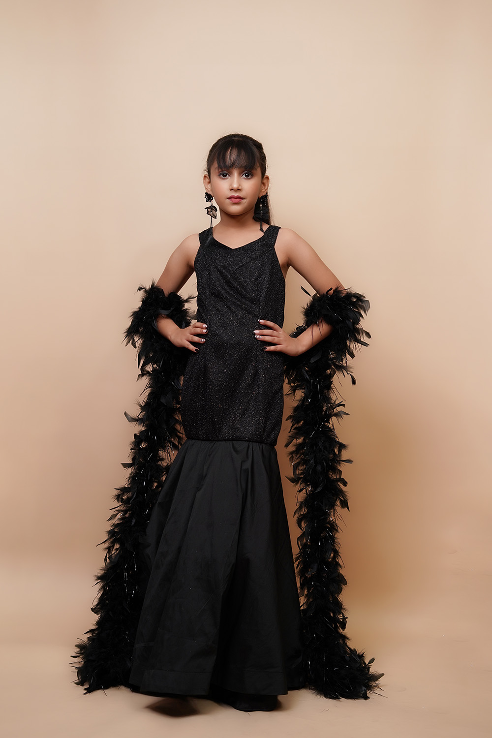 Kids Premium Black Feather Gown
