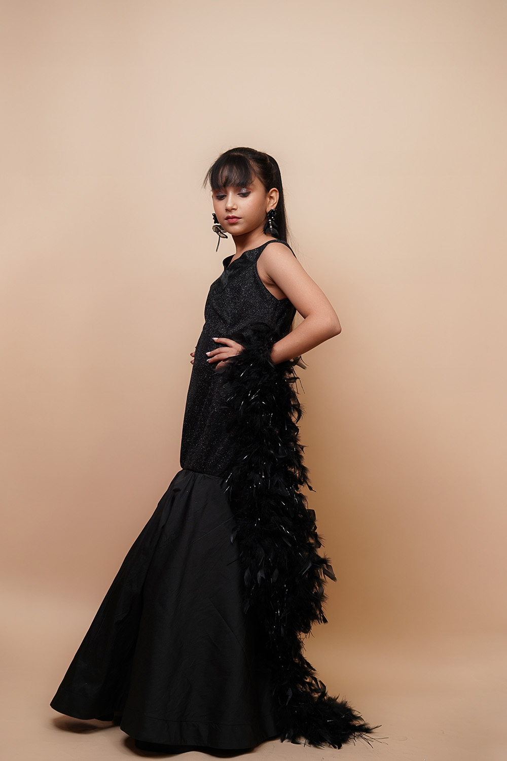 Kids Premium Black Feather Gown