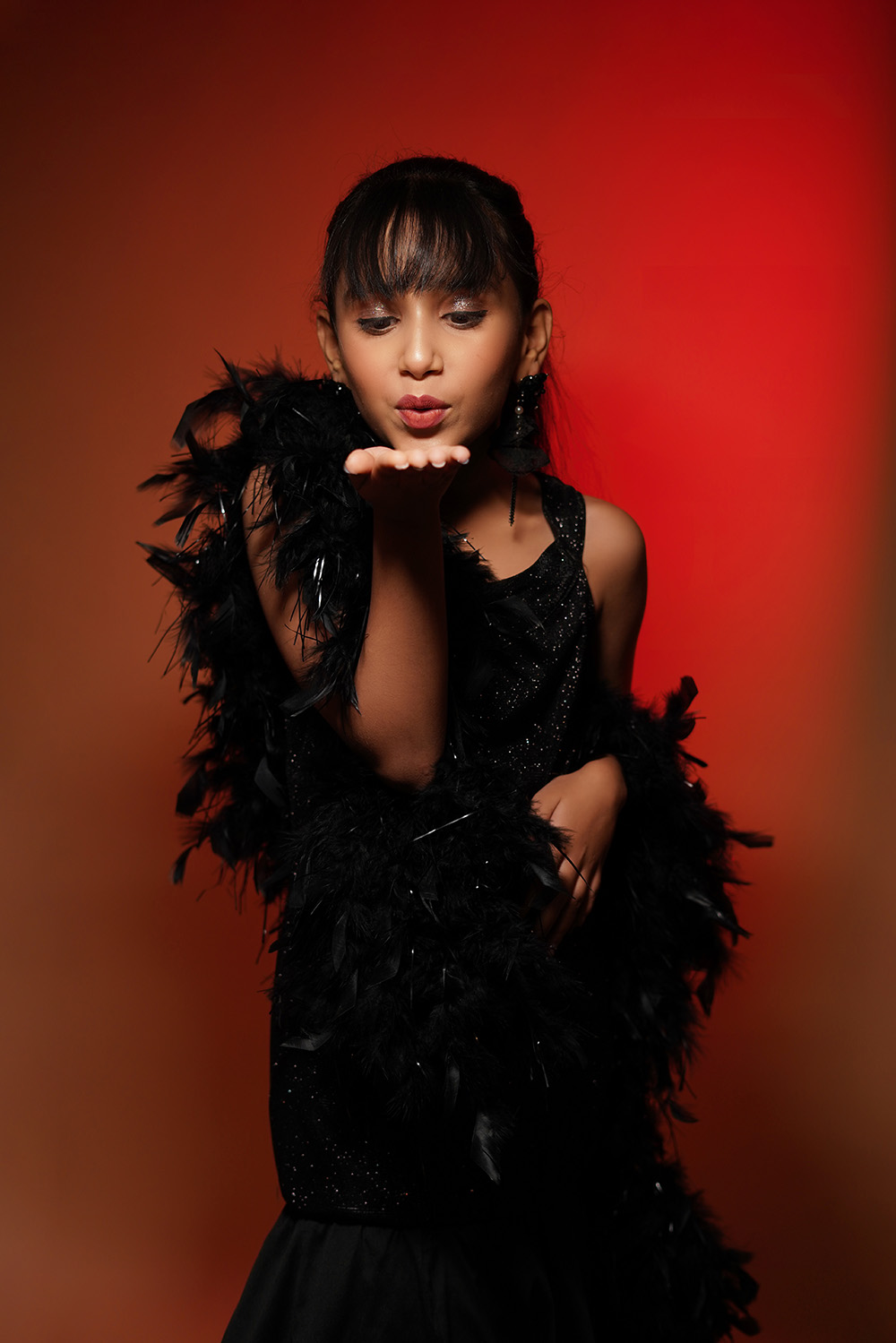 Kids Premium Black Feather Gown