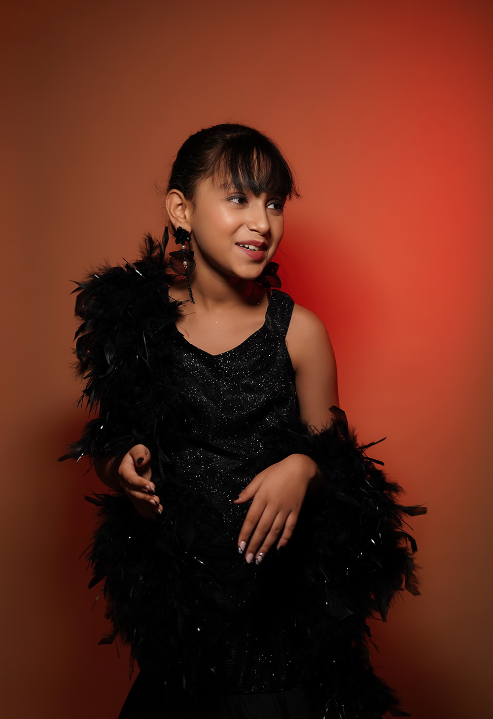 Kids Premium Black Feather Gown