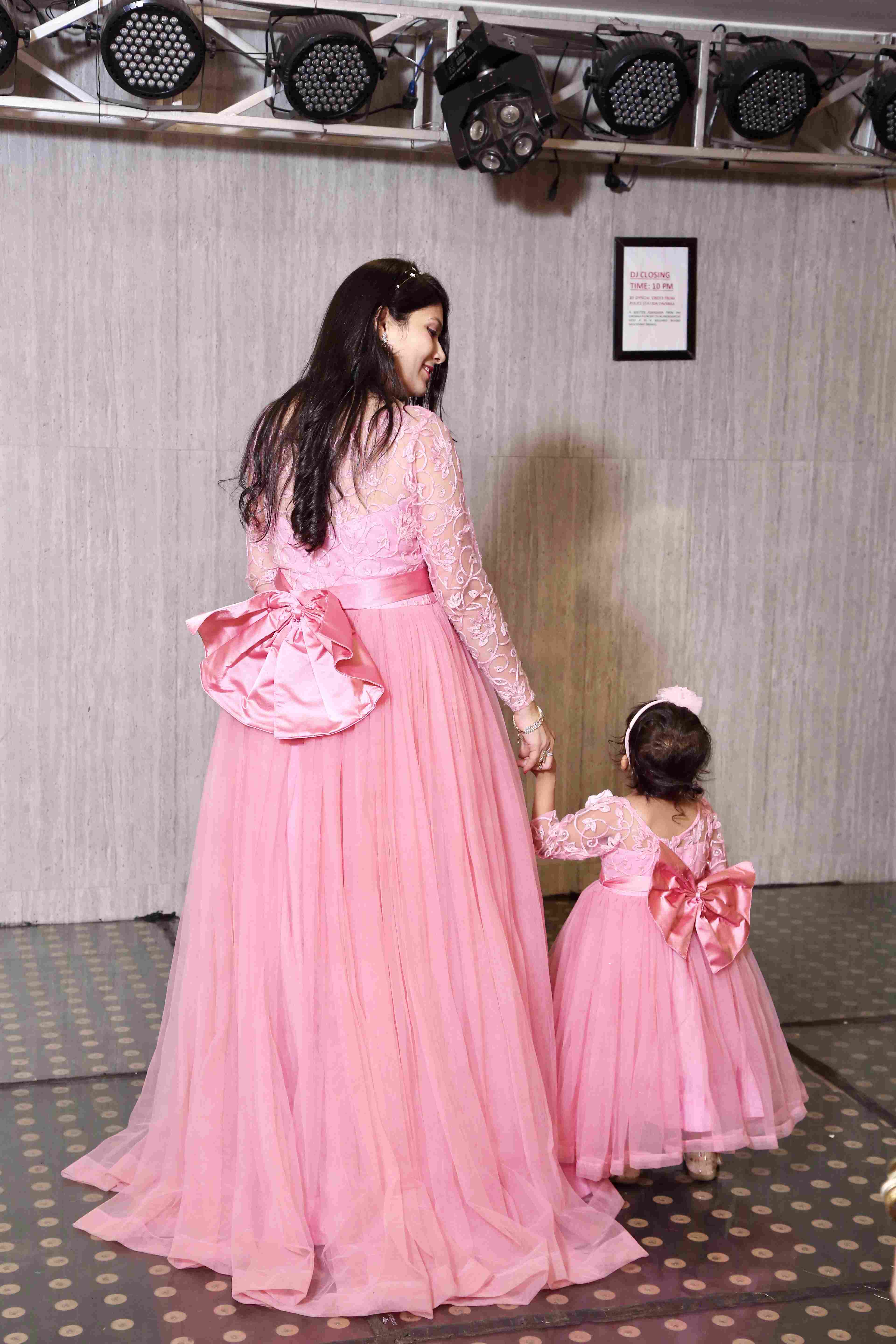 Mother Daughter Matching Pink Net Gown Set