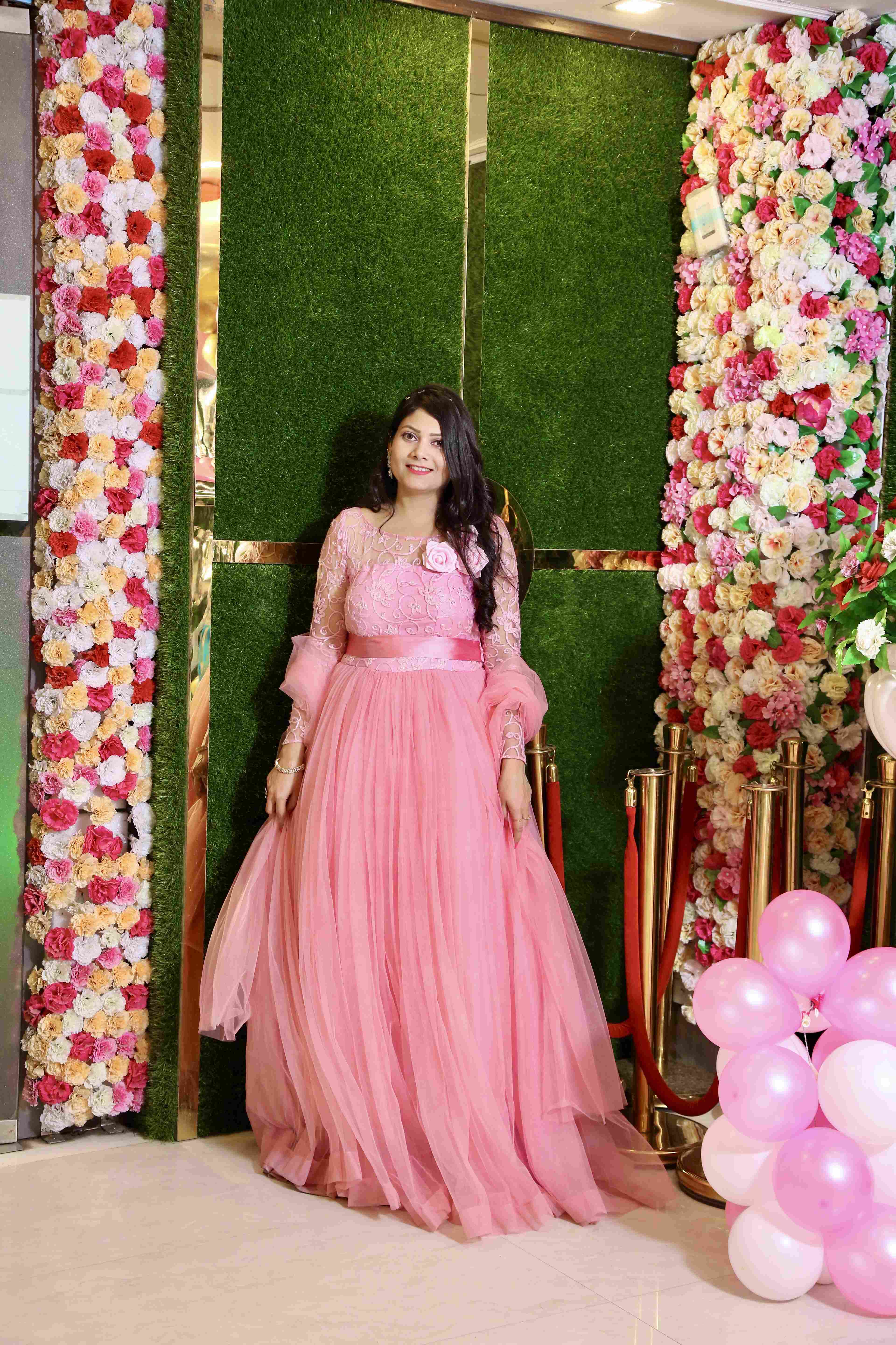 Mother Daughter Matching Pink Net Gown Set