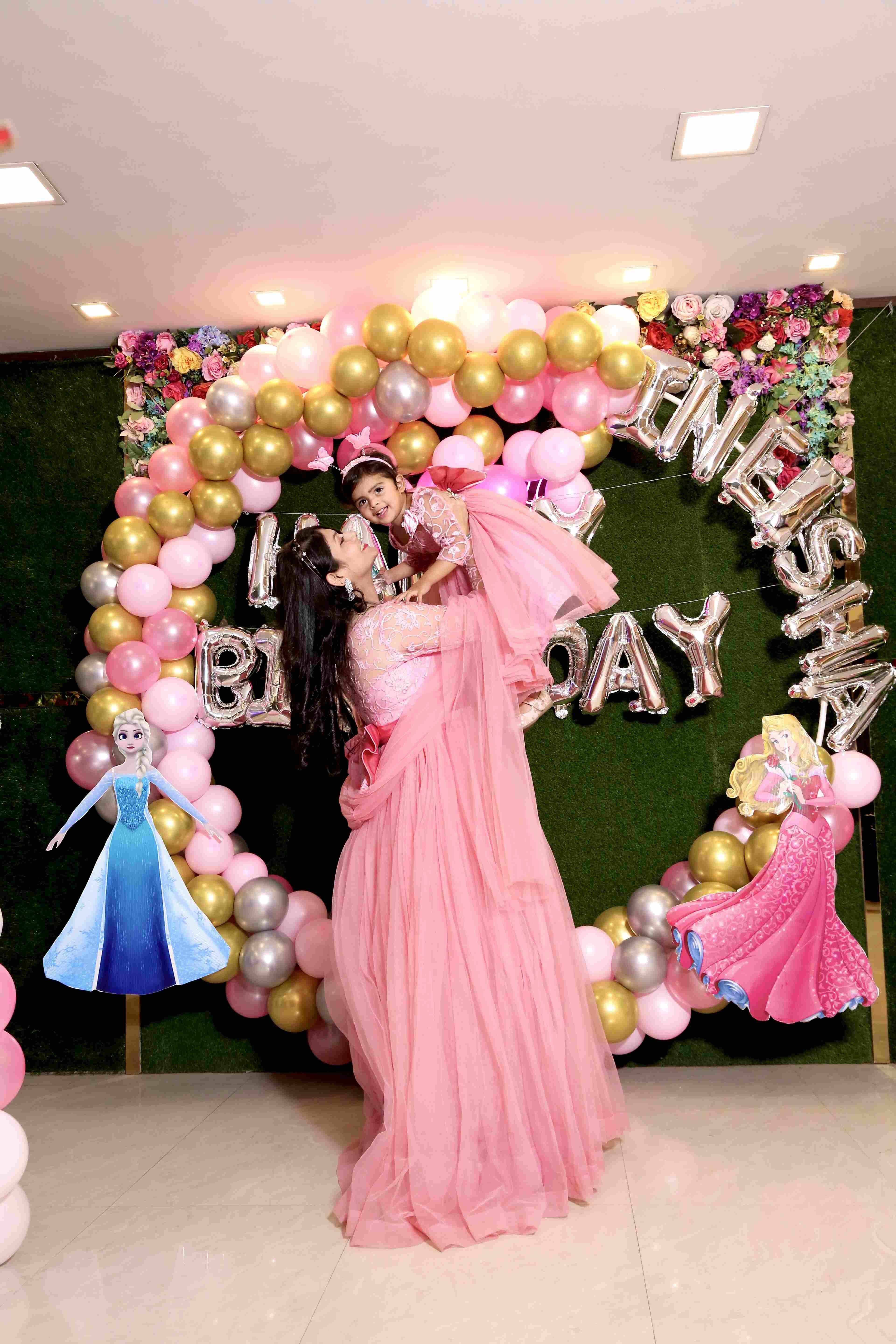 Mother Daughter Matching Pink Net Gown Set