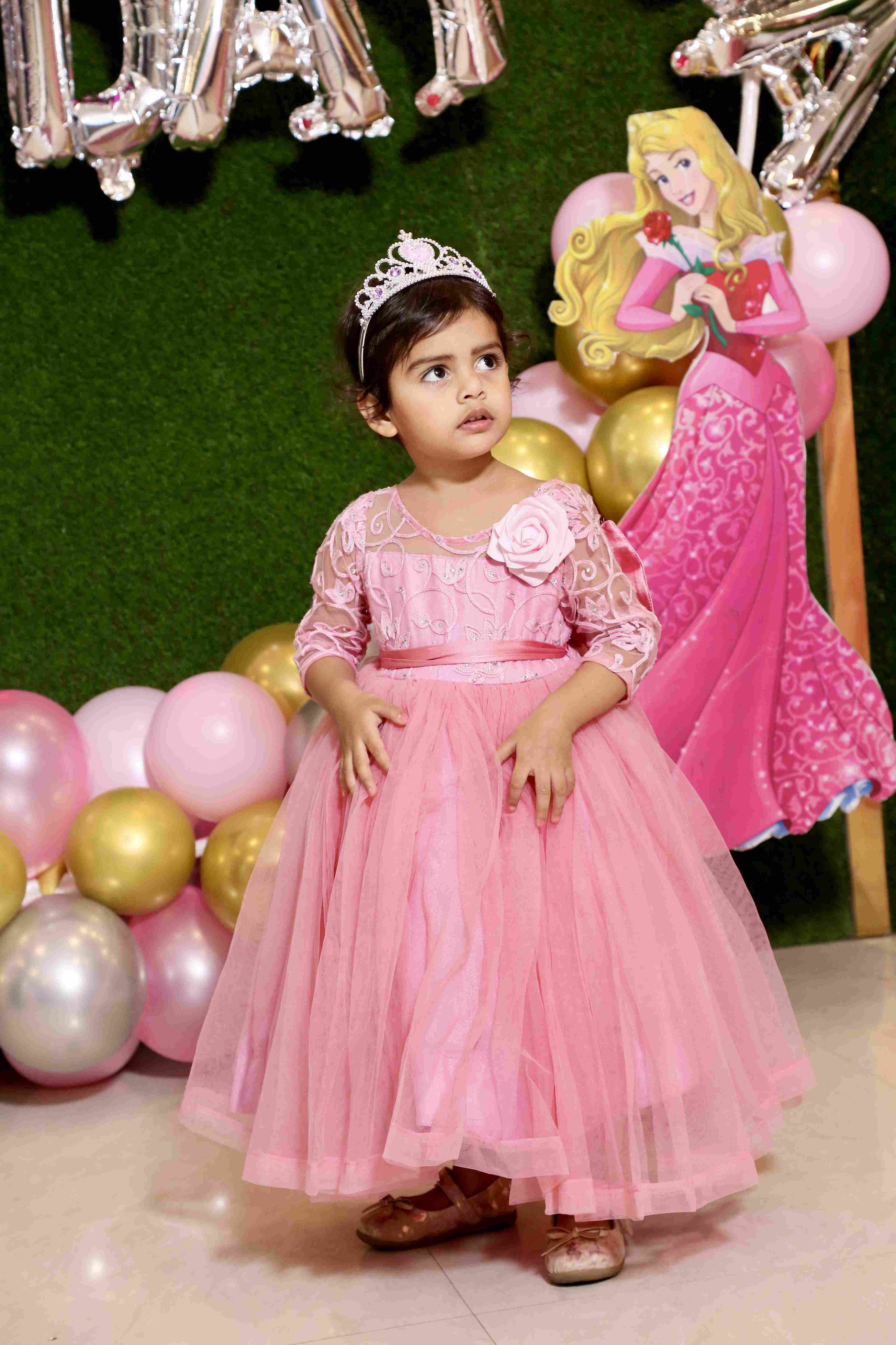 Mother Daughter Matching Pink Net Gown Set