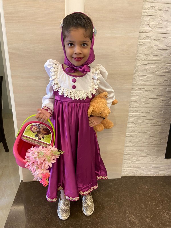 Masha-Inspired Pink Costume Dress with Headscarf