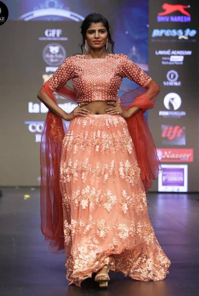 Designer Peach Embroidered Net Lehenga Choli with Mirror Work Blouse