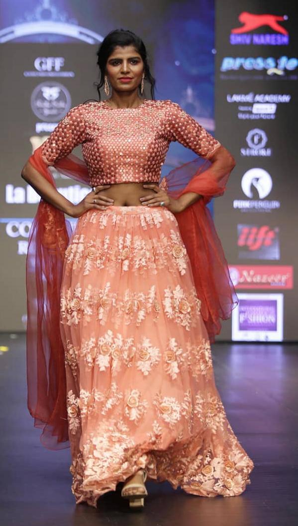 Designer Peach Embroidered Net Lehenga Choli with Mirror Work Blouse