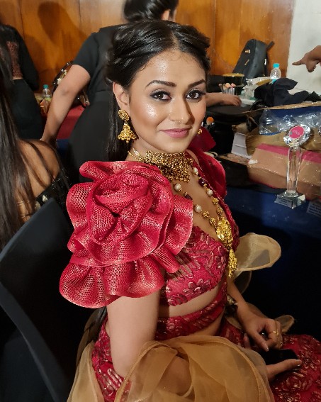 Red & Gold Brocade Lehenga Choli with Ruffled Sleeves