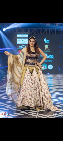 Royal Floral Lehenga with Sequined Blouse & Striped Dupatta