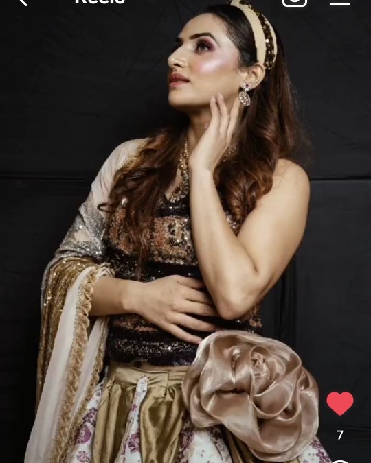 Royal Floral Lehenga with Sequined Blouse & Striped Dupatta