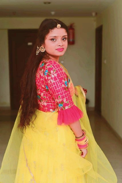 Yellow Net Embroidered Lehenga with Pink Embroidered Blouse & Dupatta