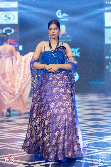 Royal Blue Banarasi Lehenga with Sequined Blouse & Dupatta