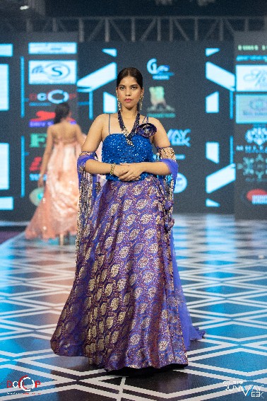 Royal Blue Banarasi Lehenga with Sequined Blouse & Dupatta