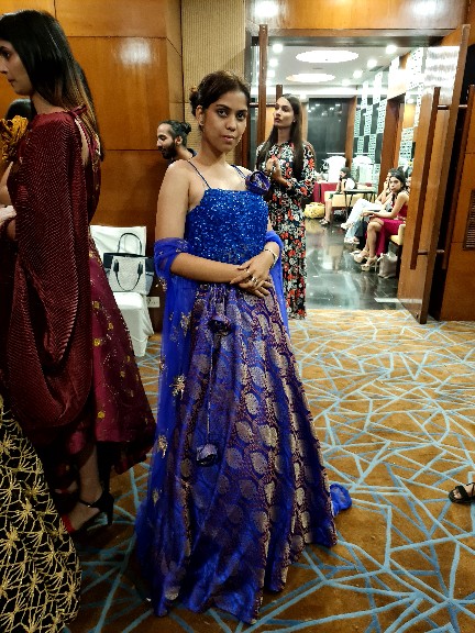 Royal Blue Banarasi Lehenga with Sequined Blouse & Dupatta