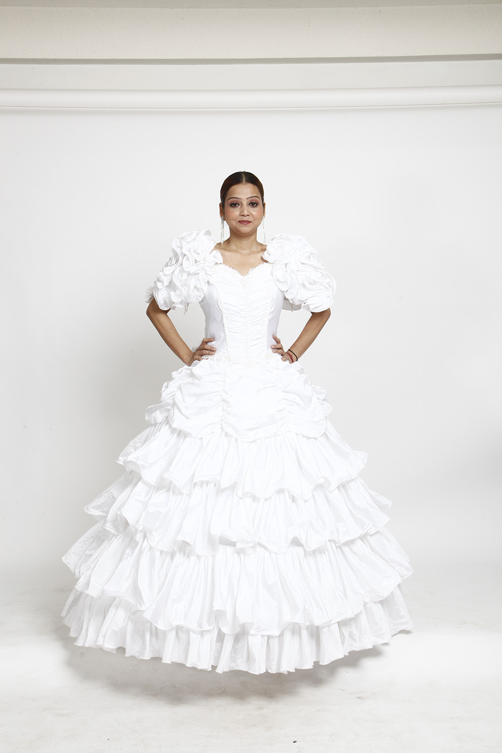 White Layered Ruffle Ball Gown